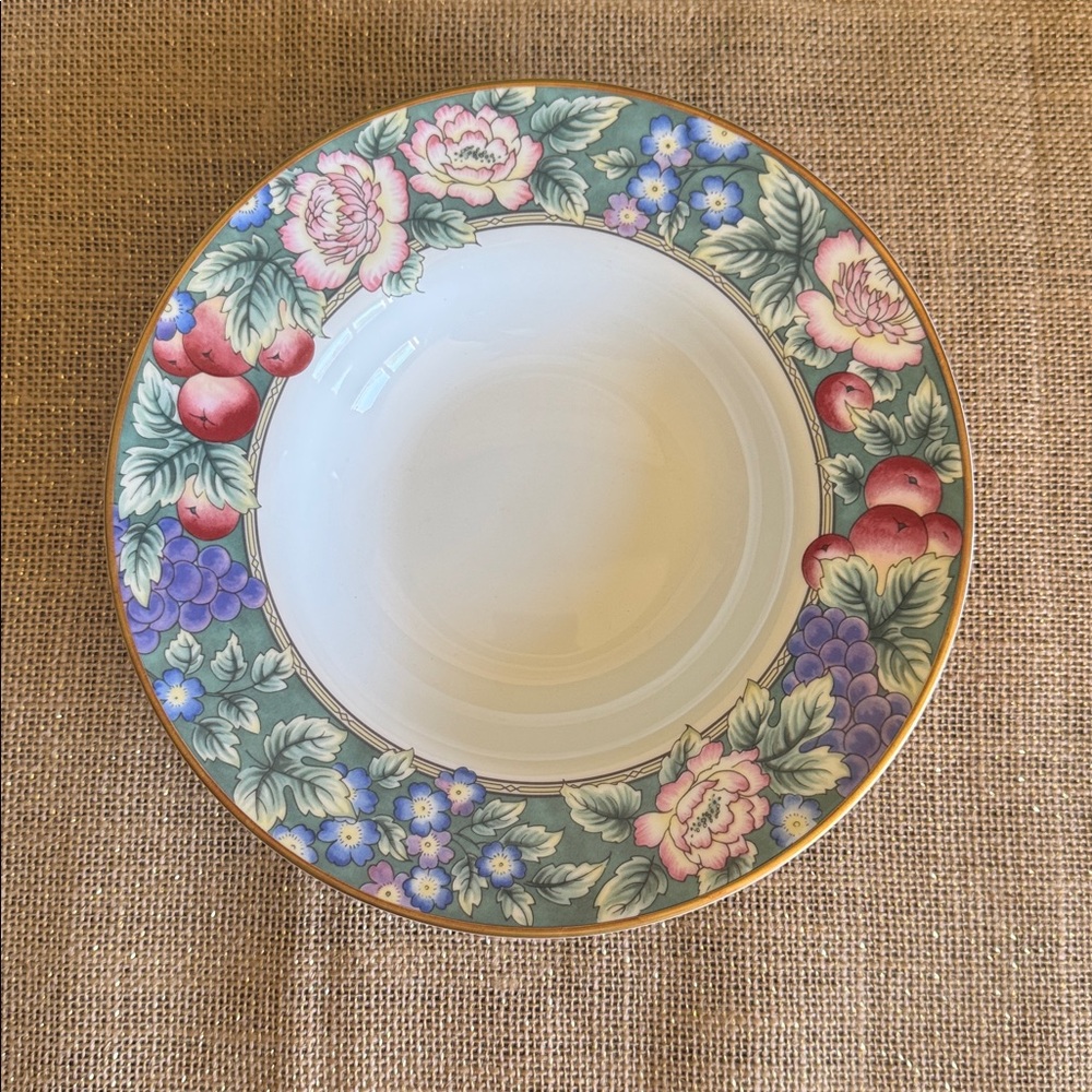 Royal Doulton Orchard Hill Rim Soup Bowl Wide Band Border Floral & Fruit 8”